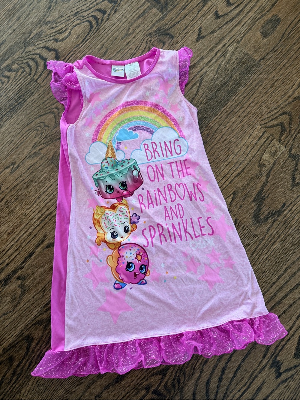 Shopkins Girls Pink Rainbow Nightgown Size 7/8 * New